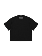 MONUMENTS MM core logo cropped boxy tee in black cotton with a double-stitched collar.