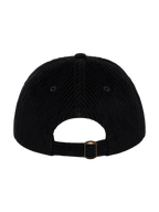Back of the MONUMENTS black corduroy hat showing the adjustable metal closure.